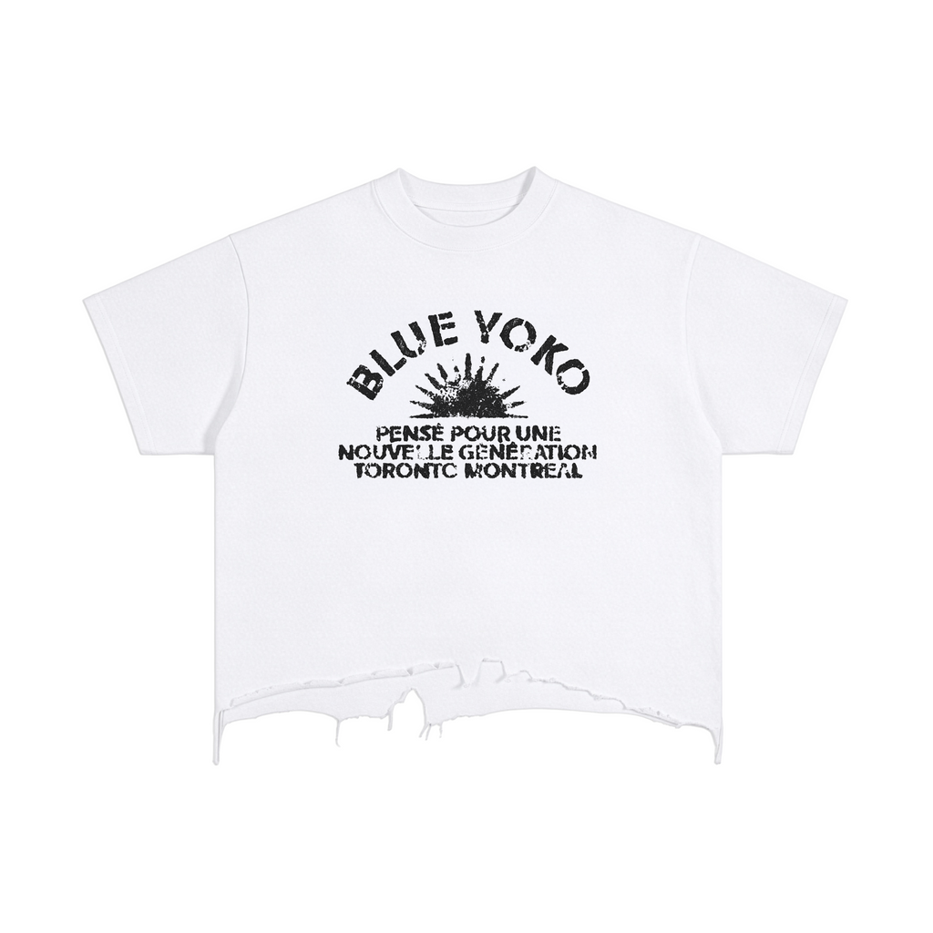 RISING SUN DISTRESSED BOXY TEE - WHITE