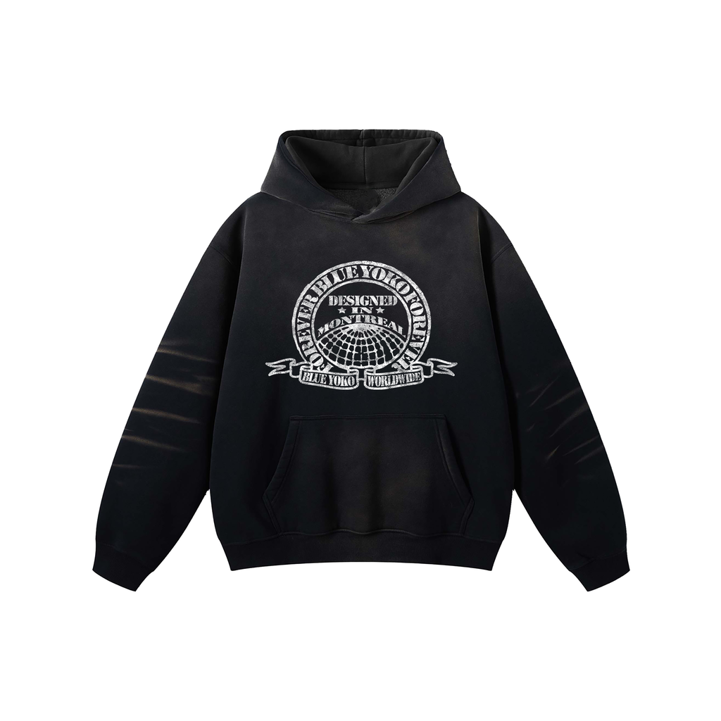 FADED WASH WORLDWIDE HOODIE - BLACK