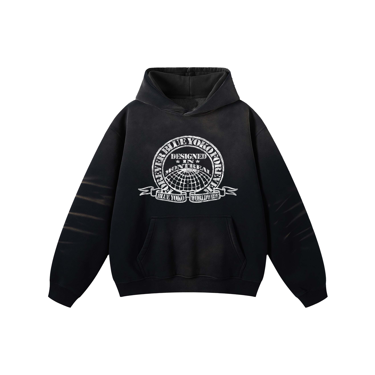 FADED WASH WORLDWIDE HOODIE - BLACK