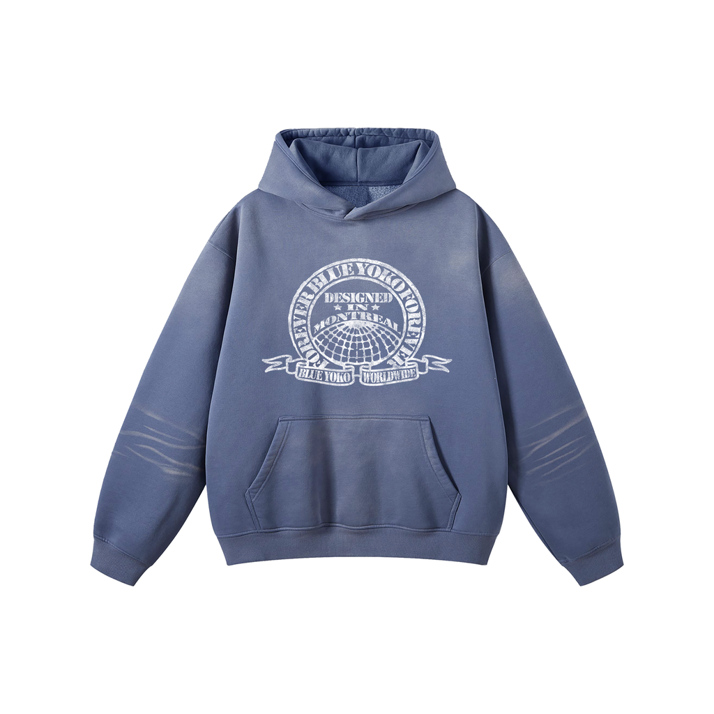 FADED WASH WORLDWIDE HOODIE - BLUE
