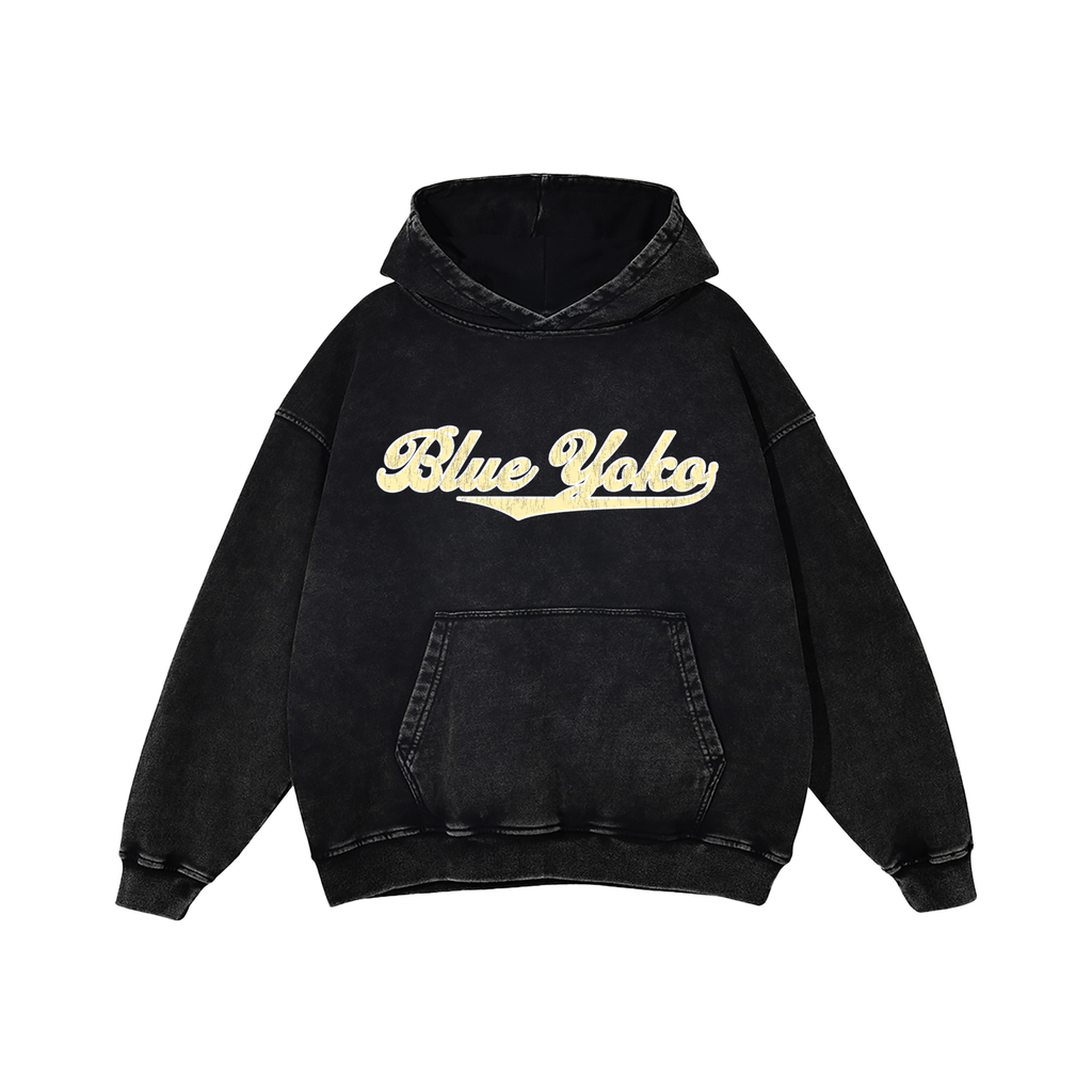 LOGO ACID WASH HOODIE - BLACK