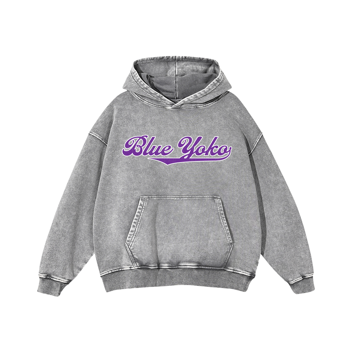 LOGO ACID WASH HOODIE - GREY