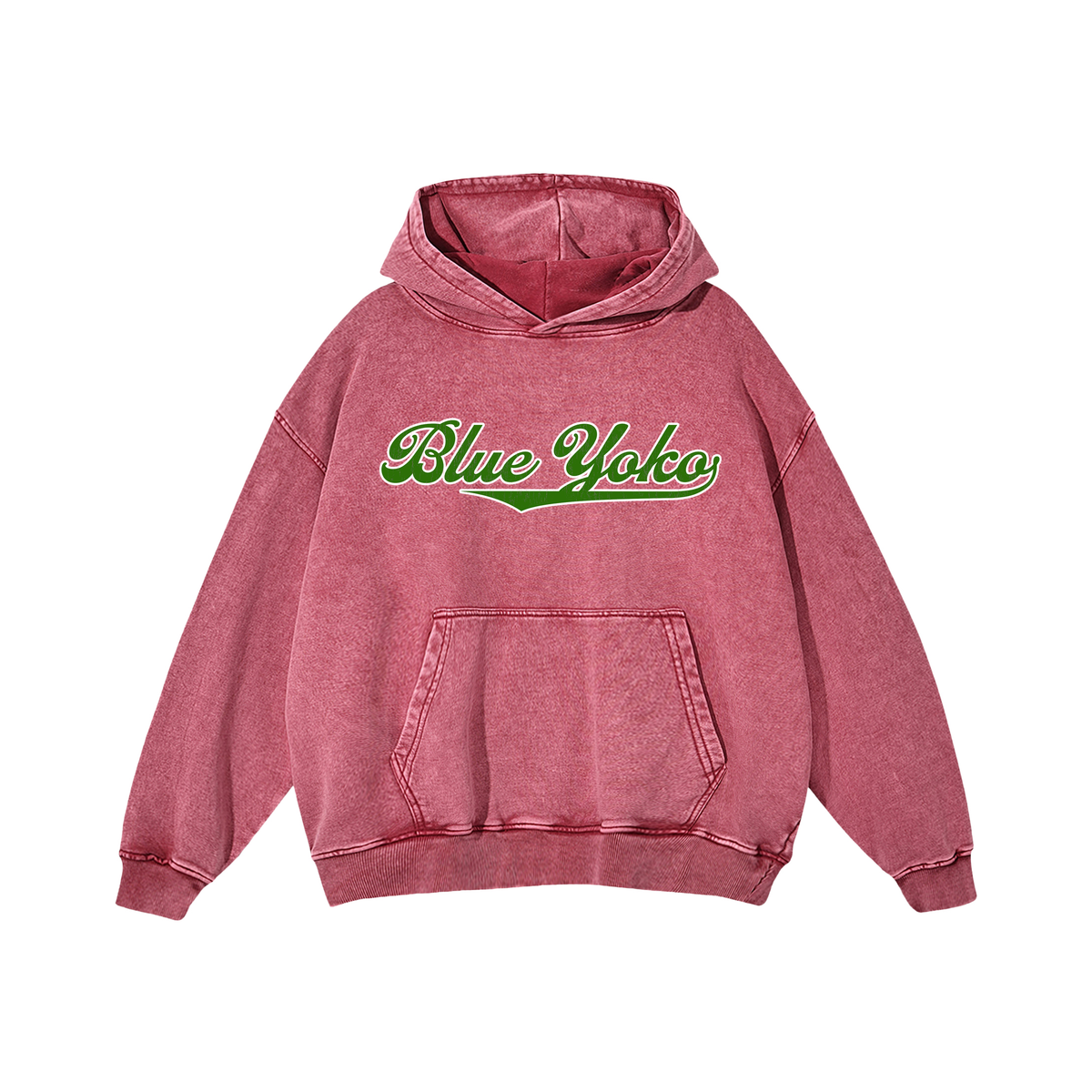 LOGO ACID WASH HOODIE - RED