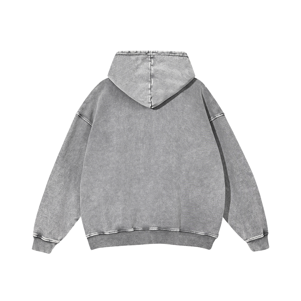 LOGO ACID WASH HOODIE - GREY