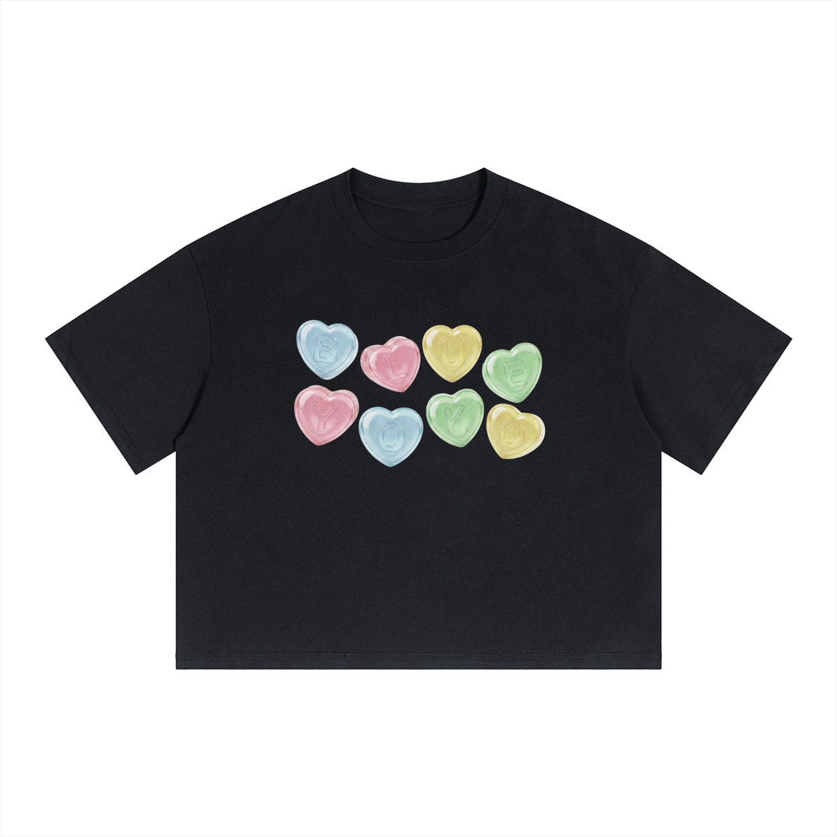 CANDY HEARTS BOX FIT CROPPED TEE - BLACK