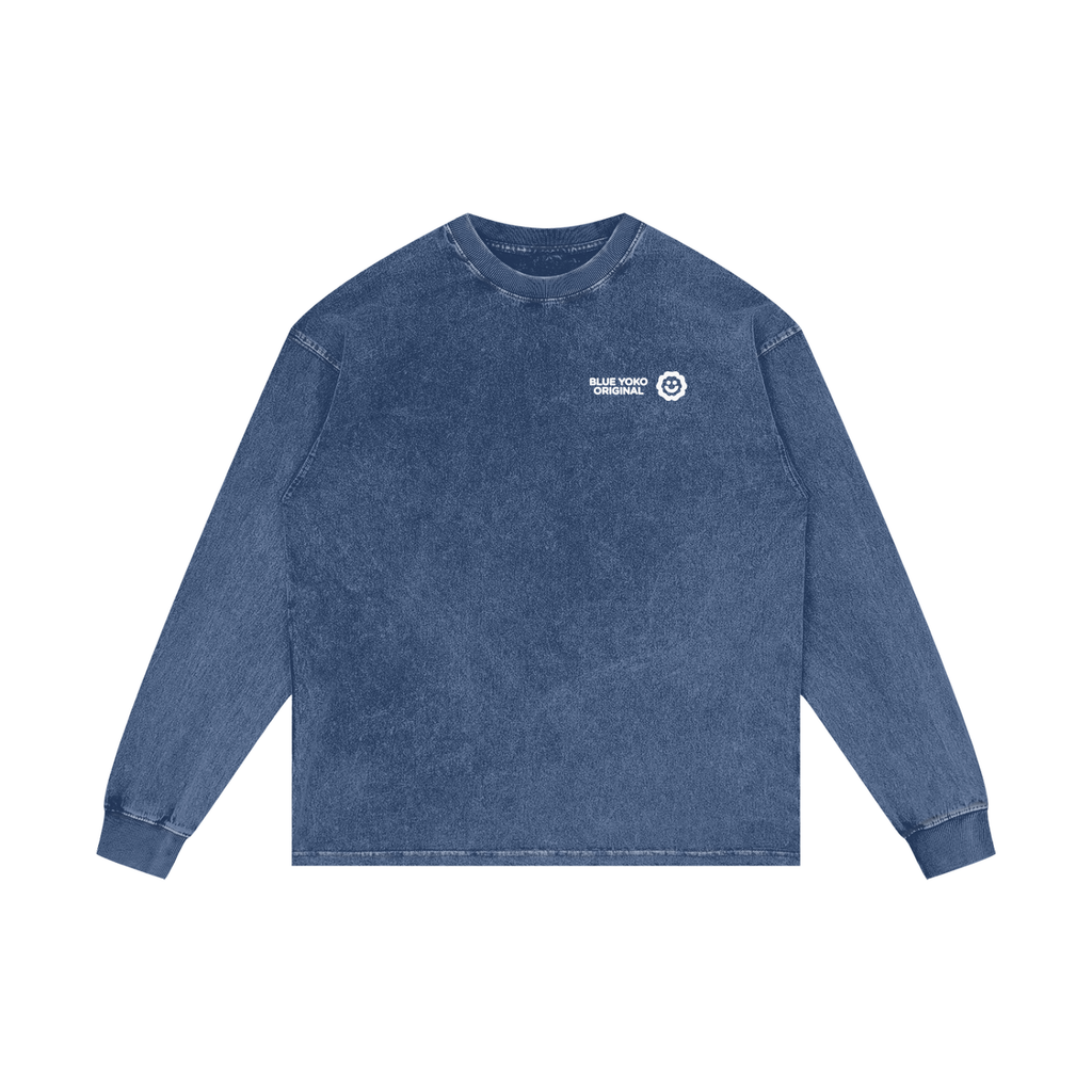 BLUE YOKO ACID WASH LONGSLEEVE - BLUE