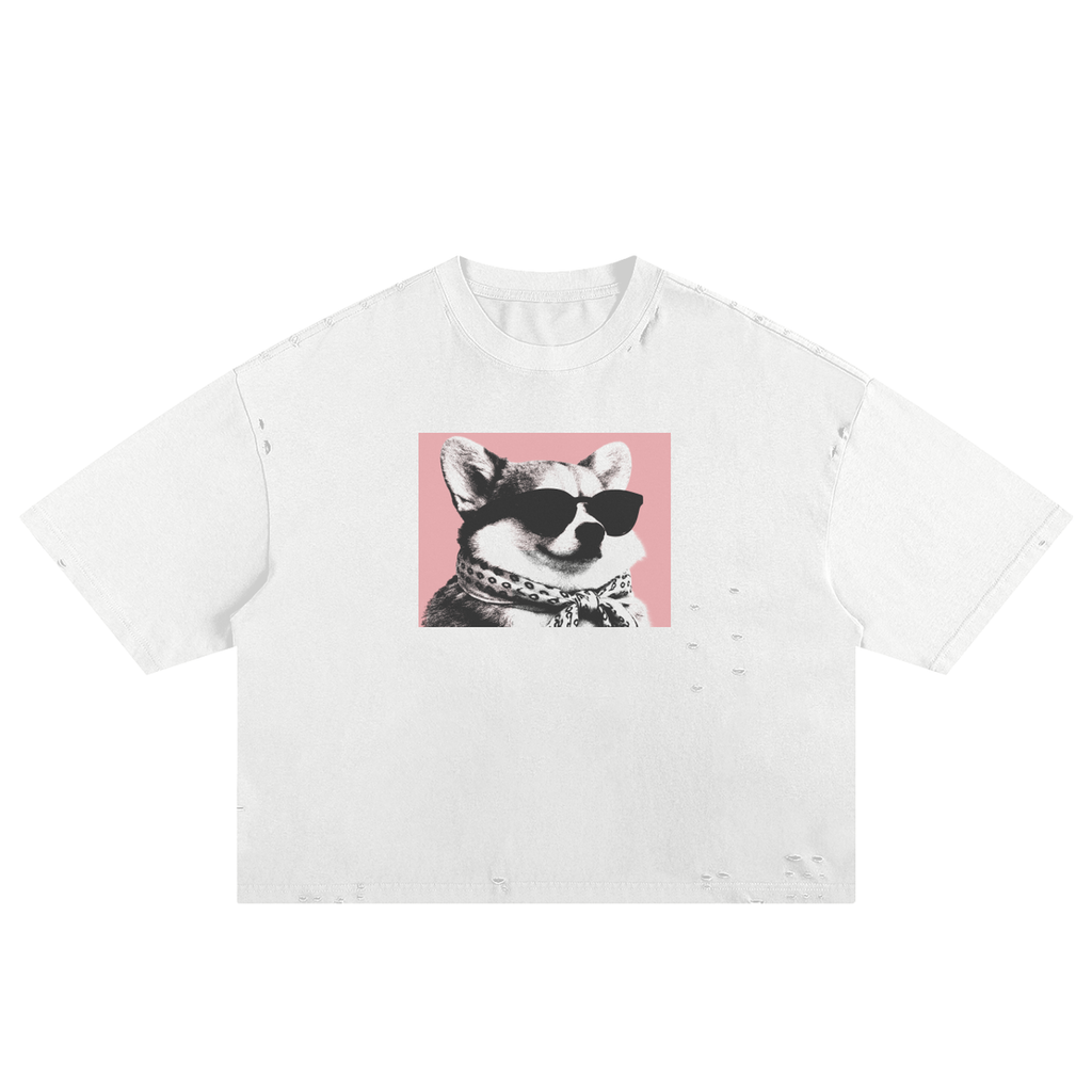 CORGI DISTRESSED TEE - WHITE