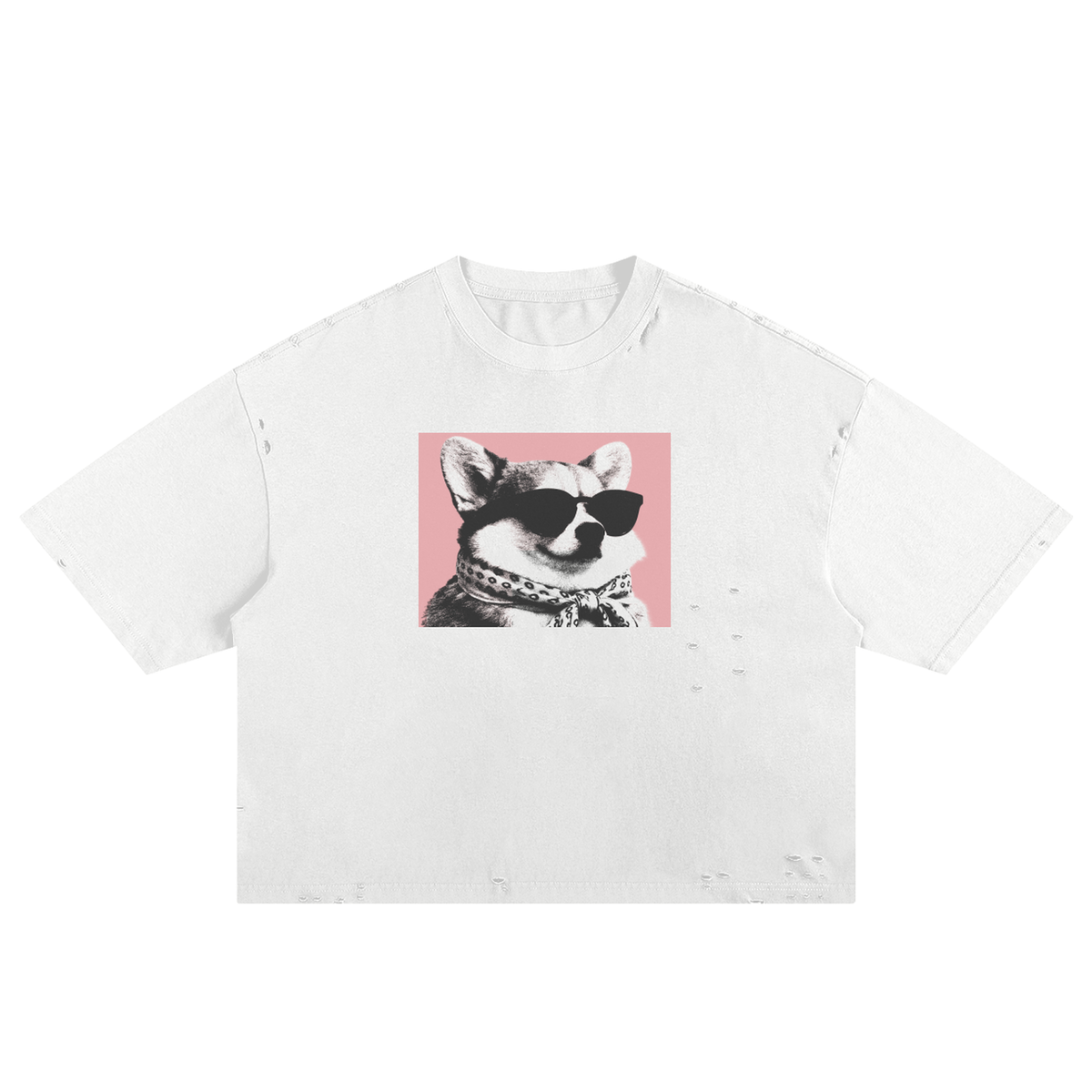 CORGI DISTRESSED TEE - WHITE