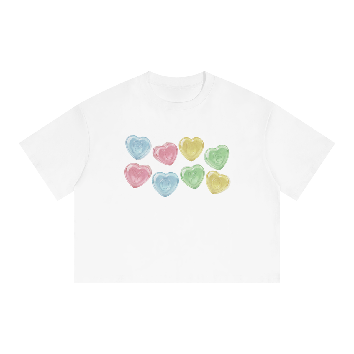 CANDY HEARTS BOX FIT CROPPED TEE - WHITE
